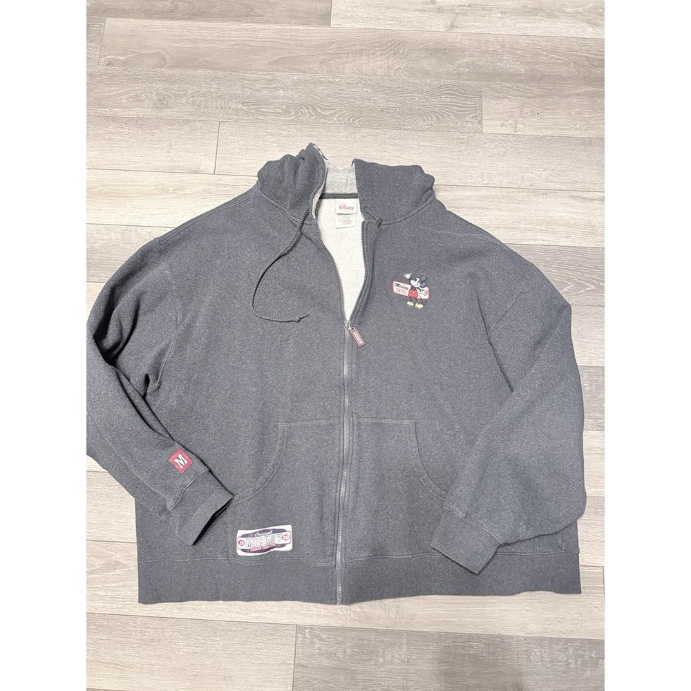 Vintage Disney Store Mickey‎ Gray Full Zip Hoodie Mens XXL Y2k Disneyland Parks